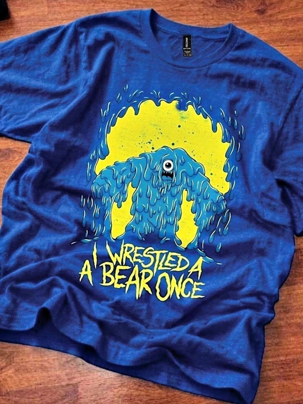 Gildan Iwrestledabearonce Slime Monster Band T-Shirt Blue